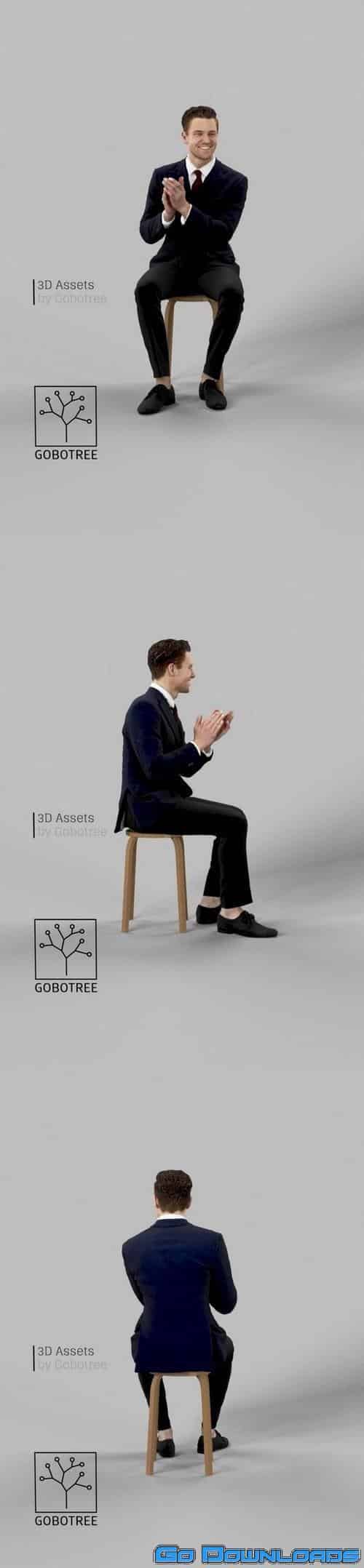 Business Man Sitting In A Black Suit Clapping Free Download