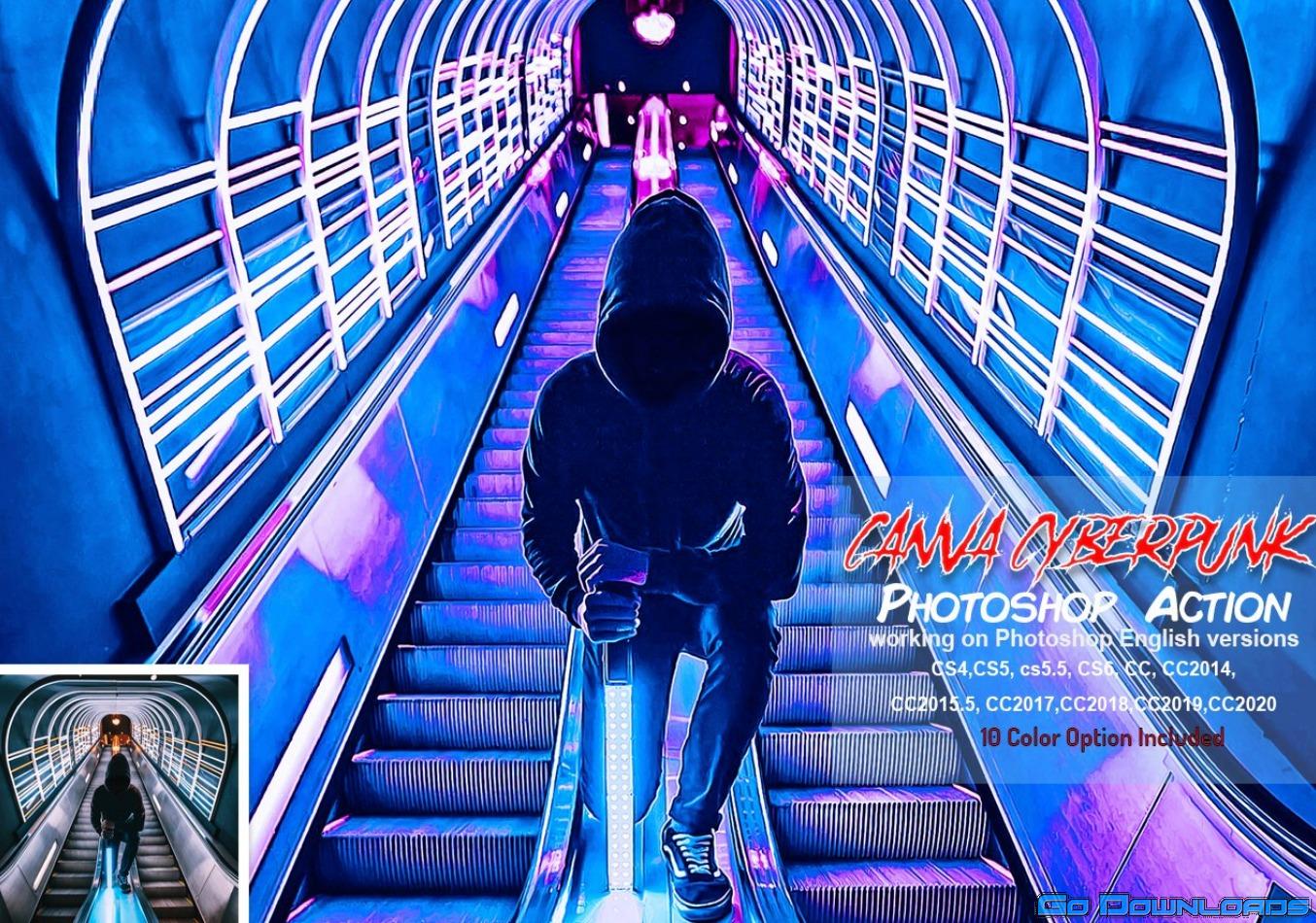 CreativeMarket Canva Cyberpunk Photoshop Action 5819597 Free Download