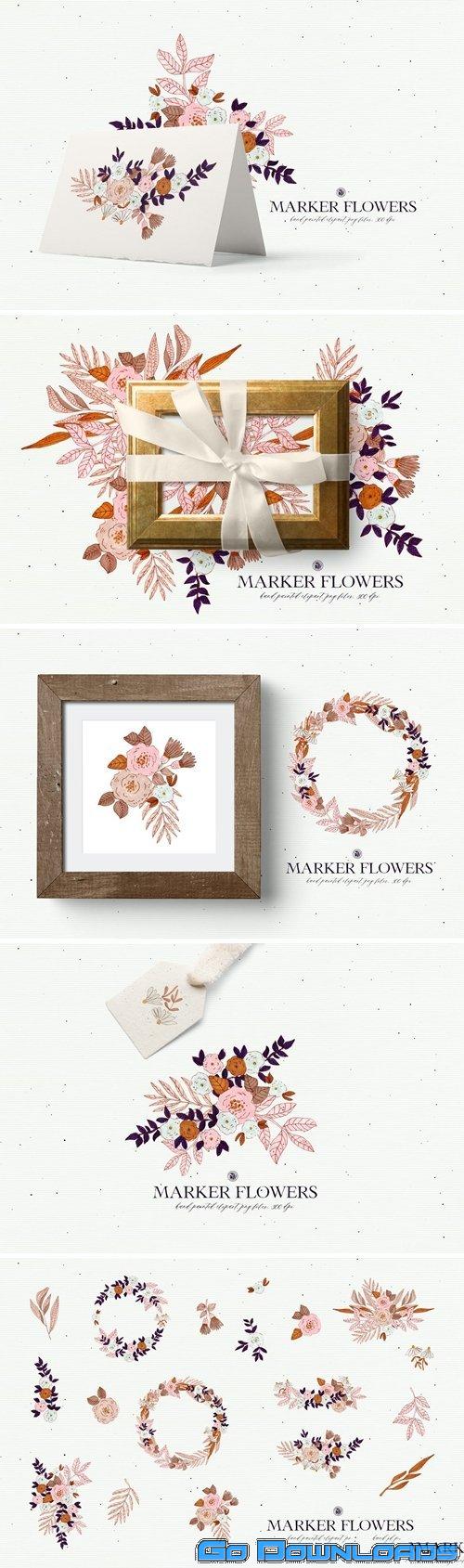 Marker Flowers hand drawn floral clipart Free Download