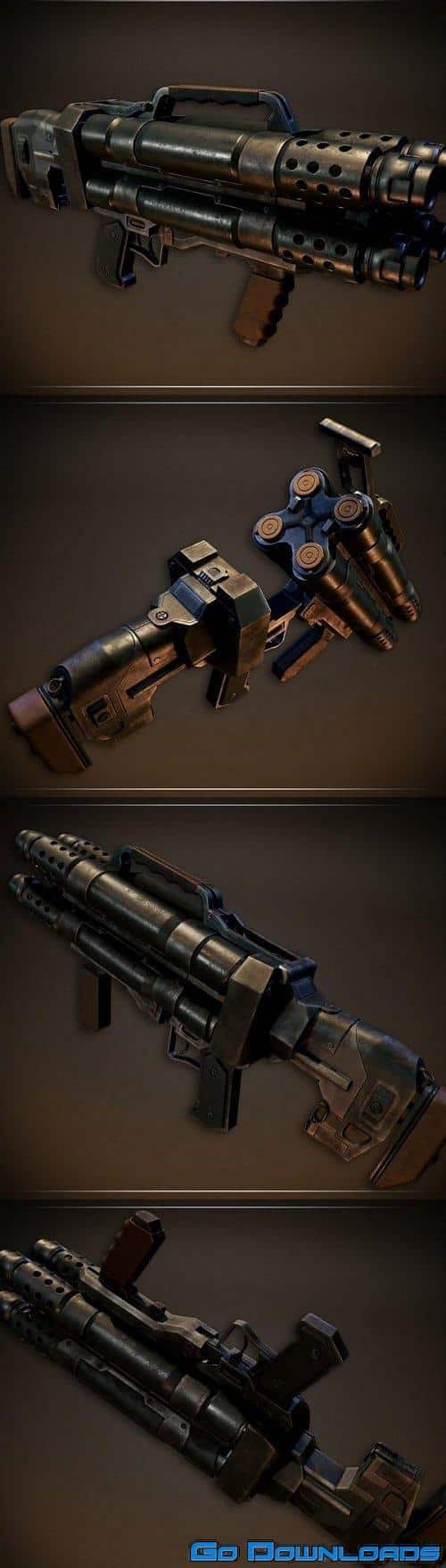 PBR Quad Barrel Shotgun 3D model Free Download