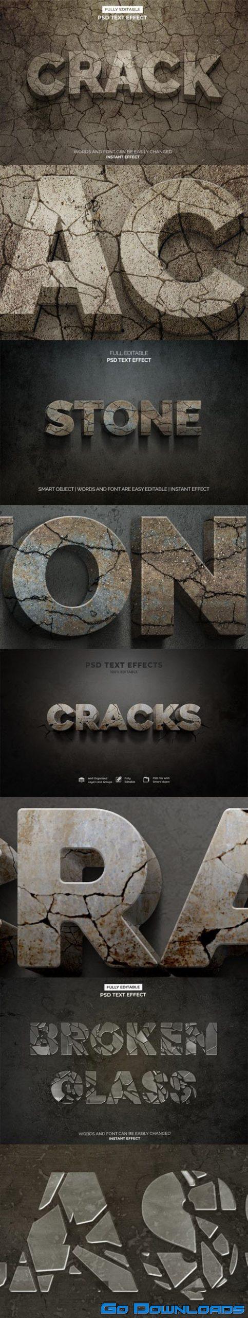 3D Crack Stone and Broken Glass Photoshop Text Effects Free Download