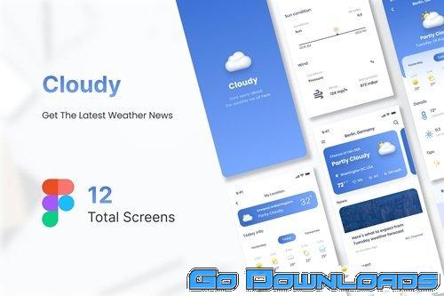 Cloudy Weather Mobile App UI Kit Figma Free Download