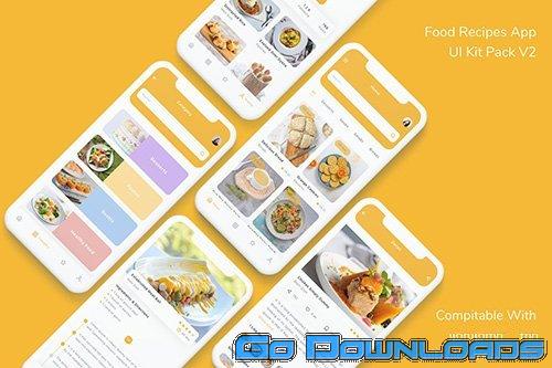 Food Recipes App UI Kit Pack V2 Free Download