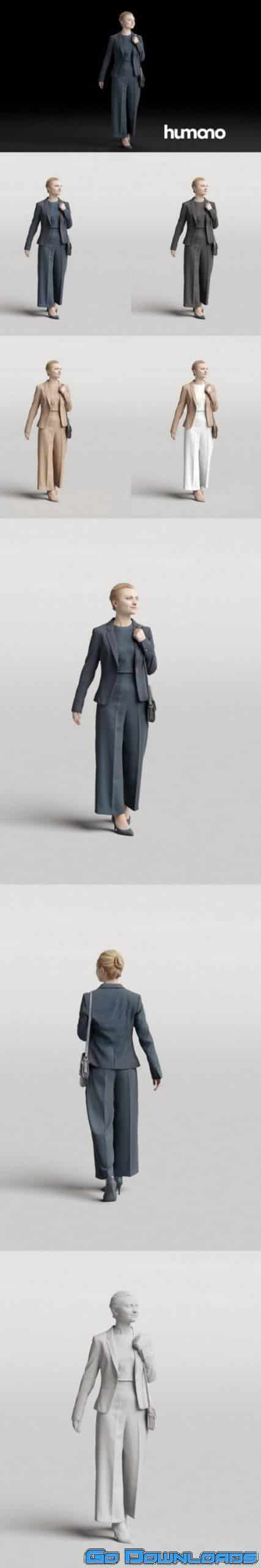 Humano Elegant woman walking with a bag 0311 3D model Free Download