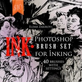 Graphicriver INK. 40 Photoshop Brushes for Inking + Photoshop Action Free Download