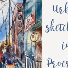 Urban Sketching in Procreate in Watercolor style – One – Point Perspective and Drawing People