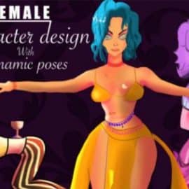 Female character design with dynamic poses