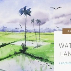 Watercolor Landscapes | learn to paint paddy fields in watercolor | Beginner Friendly