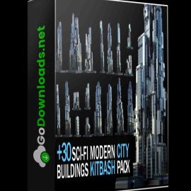 Artstation +30 Sci-Fi Modern City Buildings Kitbash Pack Free Download