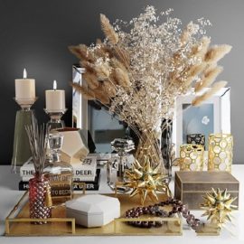 Decorative set with a bouquet of white flowers and dry grass Free Download