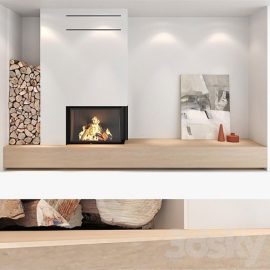 Decorative wall with fireplace set 01 Free Download