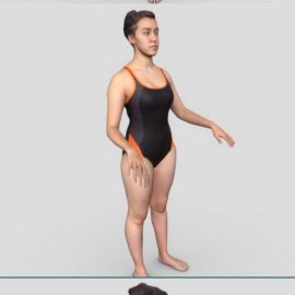 Girl In Black And Ornage Swimsuit 3D Model Free Download