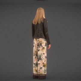 Girl in Flower Pants and Leather Jacket Scanned 3D Model Free Download