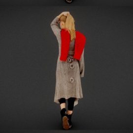 Girl in Knit Grey Dress and Red Scarf Scan 3D Model Free Download