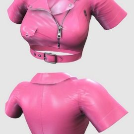 Female Pink Leather Crop Jacket 3D Model Free Download