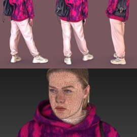 Girl in a Oversized Pink Hoodie 3D Model Free Download