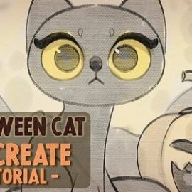 Halloween Cat: Digital Sketch Illustration in Procreate Free Download