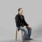 Sitting Man Victory In A Leather Jacket And Torn Jeans Punk Rock Low-poly 3D model Free Download