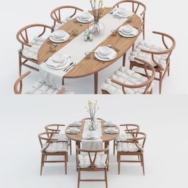 CGTrader Wooden Dining Table and Chairs Set Low-poly 3D model Free Download