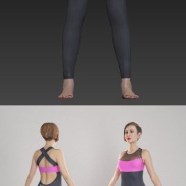 Fitness woman with red lips in A-pose 286 3D Model Free Download