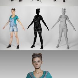 Pretty girl in denim in A-pose 191 3D Model Free Download