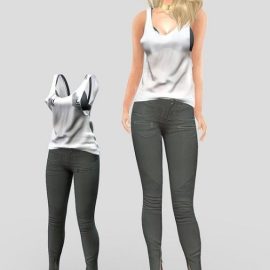 Tank Top Bralet Denim Pants Full Female Outfit Free Download