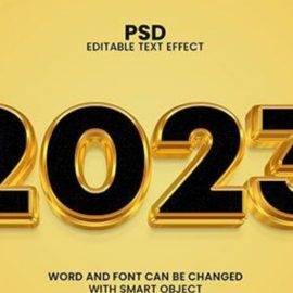 2023 new year golden 3d psd text effect with beautiful background Free Download