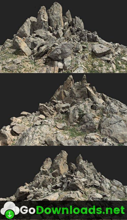 Cliff Boulder Field Mountain PBR Scan 3D Model Free Download