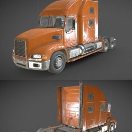 Semi Truck Tractor Orange Low Poly Free Download