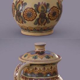 Jug with ornament Kosiv ceramics 3D Model Free Download