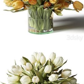 Yellow Red and White Tulips in Glass Vases | Vray+Corona Free Download