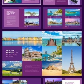 Travel Agency Presentation Layout with Purple Accents Free Download